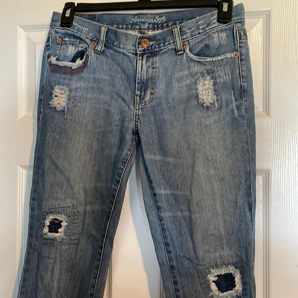 American Eagle women’s blue Y2K hipster boot leg embellished jeans size 6 - Picture 1 of 10